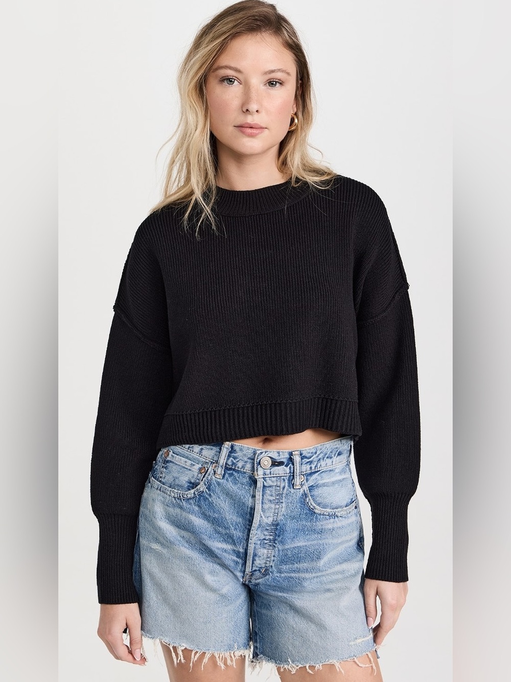 NWOT Free People Easy Street Crop Pullover Sweater in Black Size XS